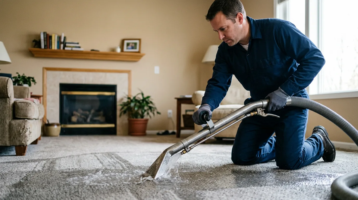 Water damage restoration technician working near Quincy, PA